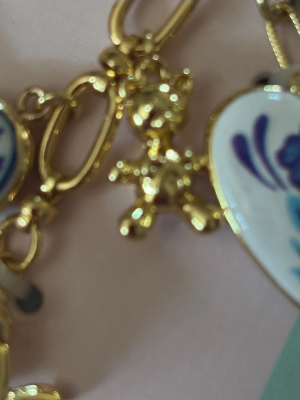 NWT Piper K Gold Tone Key & Bag Charm with Blue and White Porcelain Accents